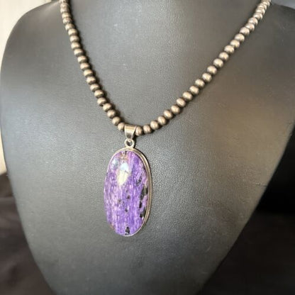 Navajo Pearls Purple Charoite Pendant Necklace | Sterling Silver | Authentic Native American Handmade | 14463