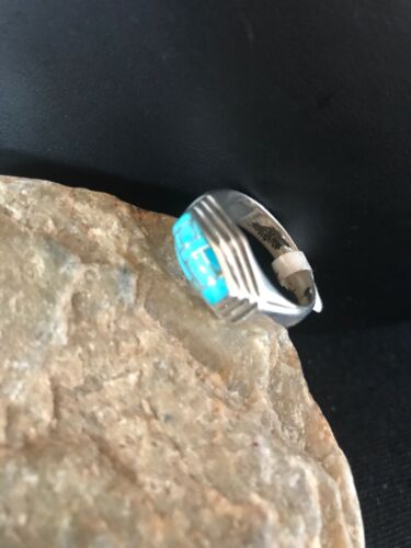 Navajo Sterling Silver Turquoise Inlay Ring | Sz 9.5 | Native American Southwestern | 3434