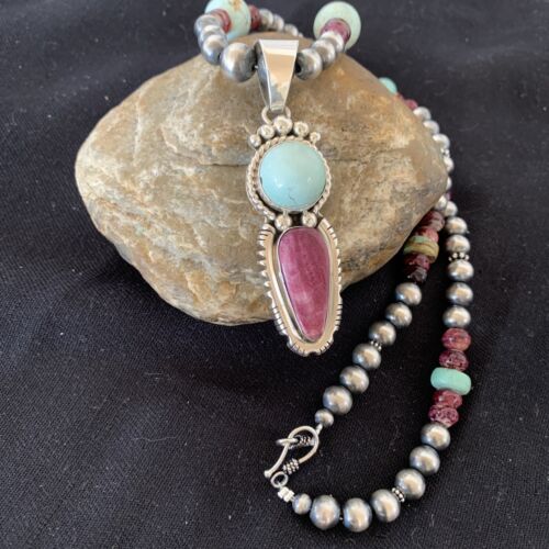 Navajo Pearls Turquoise Spiny Oyster Pendant Necklace | Sterling Silver | Native American Handmade | 1688