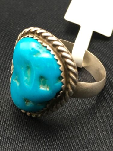 Native American Kingman Turquoise Navajo Ring | Sterling Silver | Sz 6.75 | 3492