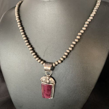 Navajo Purple Spiny Necklace Pendant | Sterling Silver | Authentic Native American Handmade | Women's | 13630