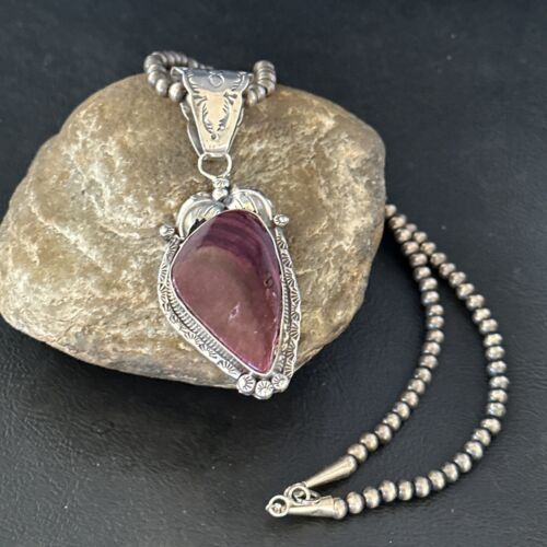 Navajo Purple Spiny Oyster Necklace Pendant for Women | Sterling Silver | Authentic Native American Handmade | 14661