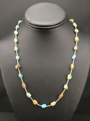 Liquid Silver Heishi Turquoise Bead Necklace | 20" | Authentic Native American Handmade | 1091