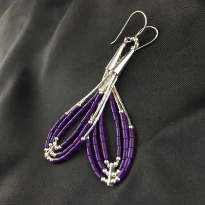 Handmade Liquid Silver Heishi Beads Purple Sugilite Earrings | Sterling Silver | 2" | 1989