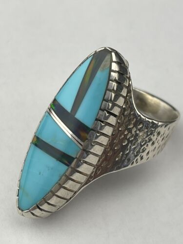 Navajo Multi-Color Opal Turquoise Inlay Ring | Sterling Silver | Sz 6.5 | Authentic Native American Handmade | 1609