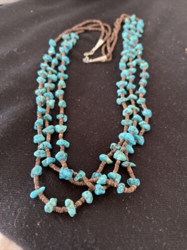 Navajo Kingman Turquoise 3 Strand Necklace | Sterling Silver | Authentic Native American Handmade | 1161