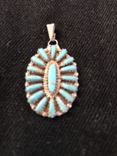 Navajo Sterling Silver Turquoise Cluster Pendant | Signed | 1.5" Multi-Stone | Southwestern | 3198