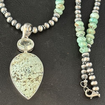 Navajo Sea Green Turquoise Pendant Necklace | Sterling Silver | 21" | Authentic Native American Handmade | 14475