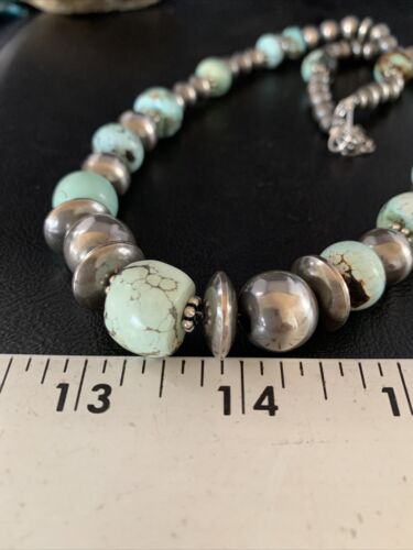 Dry Creek Turquoise Navajo Pearls Beaded Necklace | Sterling Silver | 21" | Authentic Native American Handmade | 14102 - Masha USA