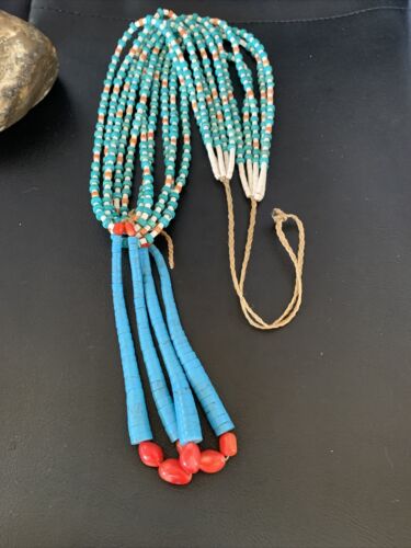 Native American Santo Domingo Spiny Blue Turquoise Shell Jacla Necklace | 5 Strand | 36" | 13188