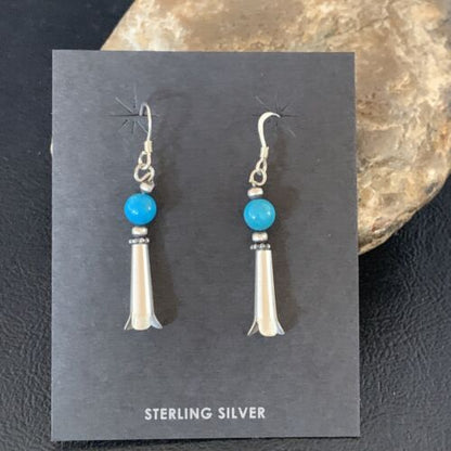Women's Squash Blossom Dangle Earrings | Sterling Silver Blue Turquoise | 1.25" | 13019