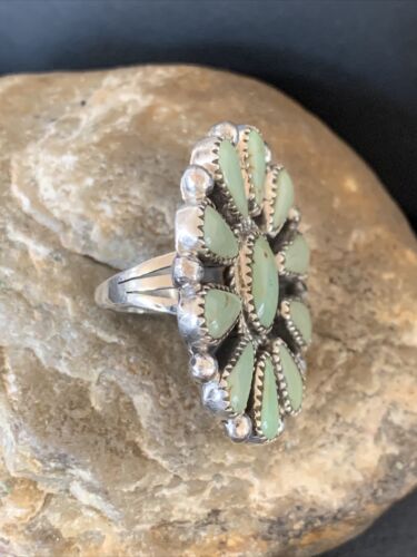 Navajo Green Turquoise Cluster Ring | Authentic Native American Sterling Silver | Multi-Stone | Sz 7 | 12192