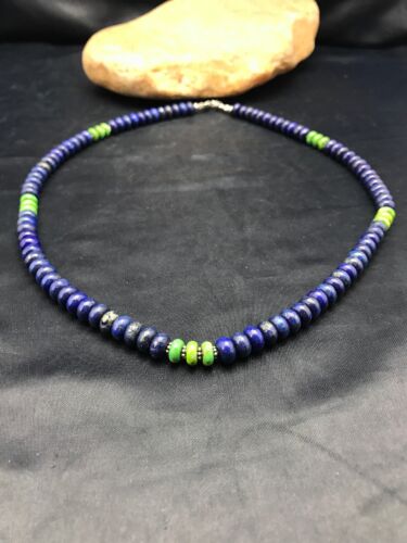 Navajo Lapis & Turquoise Beads Necklace | Sterling Silver | Authentic Native American Handmade | 20" | 3269