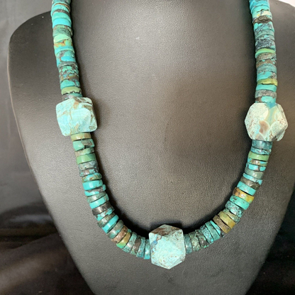 Navajo Turquoise Heishi Spiderweb Necklace | Sterling Silver | 20" | Authentic Native American Handmade | 13894