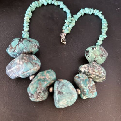 Navajo Chunky Blue Turquoise Necklace | Sterling Silver | Authentic Native American Handmade | 20" | 14414 - Masha USA