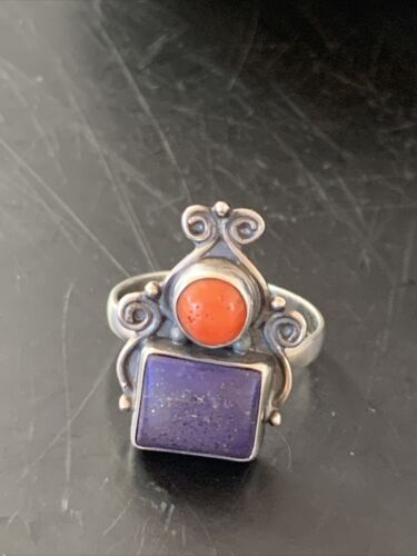 Navajo Sterling Silver Purple Sugilite Coral Ring | Authentic Native American Multi-Stone Jewelry | Sz 10 | 11524