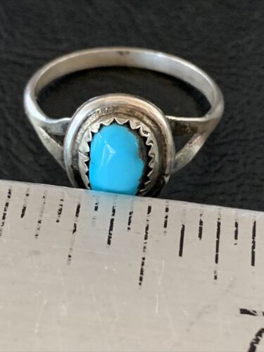Navajo Blue Turquoise Ring | Sterling Silver | Sz 7.5 | Authentic Native American Handmade | 10723