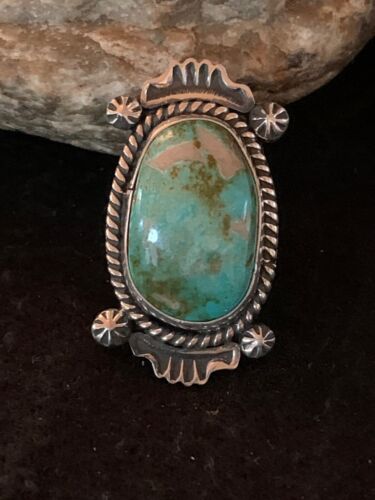 Native American Green Turquoise Ring | Navajo Sterling Silver | Sz 8 | 4139
