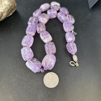Navajo Chunky Purple Amethyst Necklace | Sterling Silver | 22" | Authentic Native American Handmade | 14297