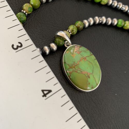 Navajo Pearl Necklace with Green Mojave Turquoise Pendant | Sterling Silver | 11757