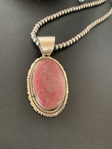 Native American Red Ruby Pendant Necklace | Sterling Silver | Handmade | 3" | 02186