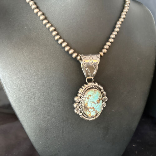 Navajo Blue Golden Hills Pendant Necklace | Sterling Silver | Authentic Native American Handmade | 14351