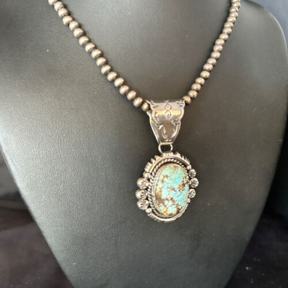 Navajo Blue Golden Hills Pendant Necklace | Sterling Silver | Authentic Native American Handmade | 14351