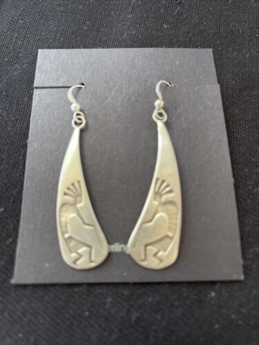 Handmade Sterling Silver Kokopelli Dangle Earrings | Authentic Native American Hopi Design | 01501