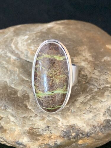 Navajo Green Gaspeite Ring | Sterling Silver | Sz 8.5 | Authentic Native American Handmade | 13781
