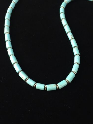 Native American Sterling Silver Blue Turquoise Necklace | 18" | 10011 - Masha USA