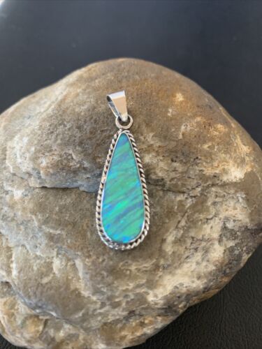 Native American Women's Navajo Green Faux Opal Pendant | Sterling Silver | 1.50" | 1392