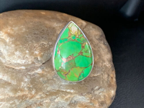 Navajo Green Mojave Turquoise Ring | Sterling Silver | Sz 7 | Authentic Native American Handmade | 11796