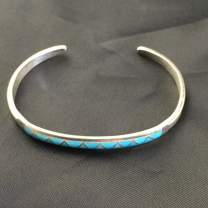 Native American Zuni Blue Faux Opal Inlay Cuff Bracelet | Sterling Silver | 10189