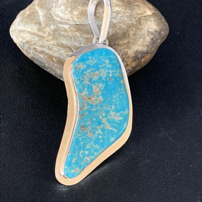 Blue Kingman Turquoise Necklace | Sterling Silver | 4.5" Pendant | Authentic Native American Handmade | 13985