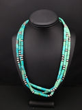 Navajo Turquoise Tube Bead Necklace | 3 Strand | Sterling Silver | 22" | Authentic Native American Handmade | 4790