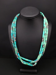 Navajo Turquoise Tube Bead Necklace | 3 Strand | Sterling Silver | 22" | Authentic Native American Handmade | 4790