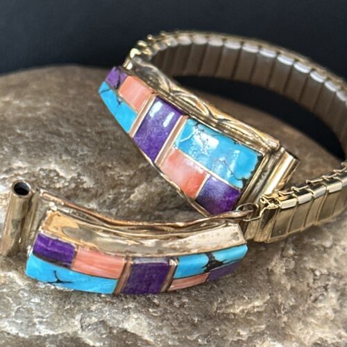 Navajo Turquoise Sugilite Inlay Watch Tips | Sterling Silver & Gold-Filled | Authentic Native American Jewelry | 14399