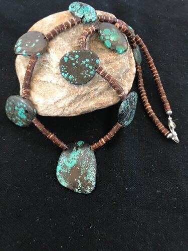 Navajo Sterling Silver Spiderweb Turquoise Bone Teardrop Pendant Necklace | Authentic Native American Handmade | 3968