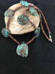 Navajo Sterling Silver Spiderweb Turquoise Bone Teardrop Pendant Necklace | Authentic Native American Handmade | 3968