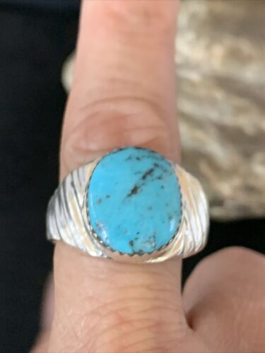 Navajo Blue Kingman Turquoise Ring | Sterling Silver | Sz 11 | Authentic Native American Handmade | 14149