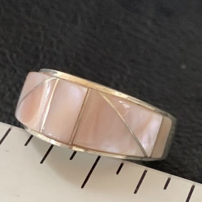 Navajo Pink Mother of Pearl Inlay Band Ring | Sz 8 | Authentic Native American Handmade | 12413