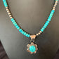 Navajo Blue Turquoise Pendant Necklace | Sterling Silver Pearls | Authentic Native American Handmade | 13217
