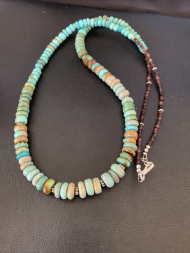 Navajo Pearls Royston Bead | Green Turquoise Necklace | Sterling Silver | 26" | Authentic Native American Handmade | 12533