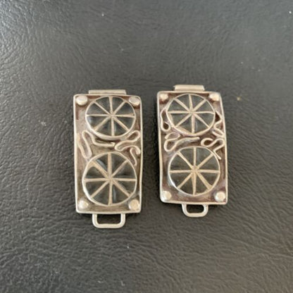 Authentic Native American Navajo Sterling Silver Watch Tips | Vintage Old Pawn Wagon Wheel Design | 12932