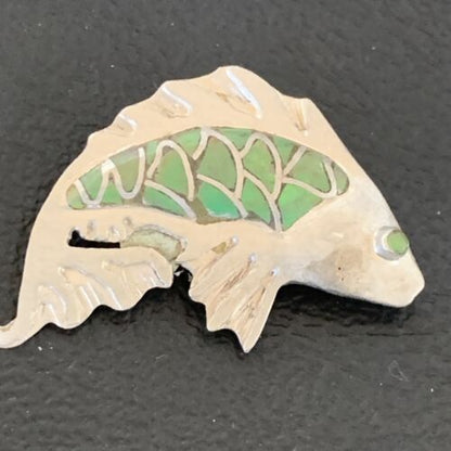 Navajo Green Gaspeite Fish Pin Pendant | Sterling Silver | Authentic Native American Handmade | 12130