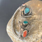 Navajo Sterling Silver Watch Tips | Old Pawn Turquoise & Coral Band | Authentic Native American Jewelry | 11931