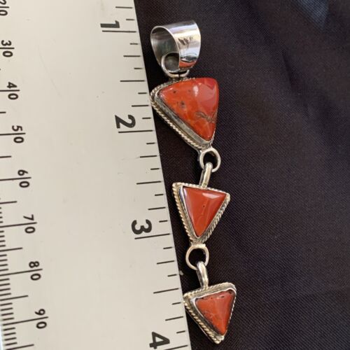 Navajo Red Coral Multi-Stone Necklace Pendant | Authentic Native American Sterling Silver | Multi-Stone | 13240