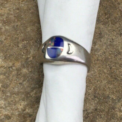 Navajo Multi-Color Opal & Lapis Inlay Ring | Sterling Silver | Sz 5.5 | Authentic Native American Handmade | 01721