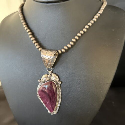 Navajo Purple Spiny Oyster Necklace Pendant for Women | Sterling Silver | Authentic Native American Handmade | 14661
