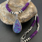 Navajo Purple Sugilite Necklace with Faux Opal Pendant | Sterling Silver | Authentic Native American Handmade | 01916